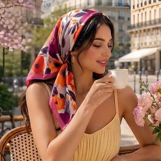 Foulard carré toucher soie Coquelicot Soleil 70x70cm