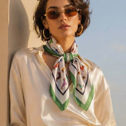 Foulard carré toucher soie Promenade Champêtre 70x70cm