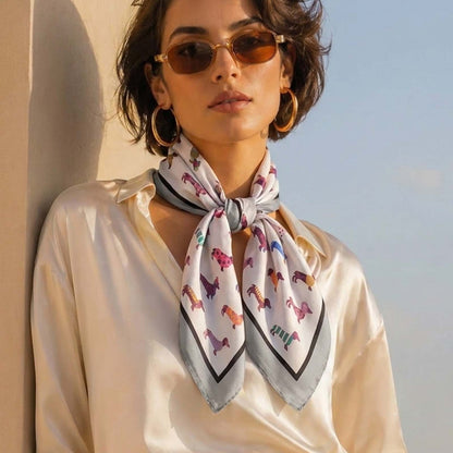 Foulard carré toucher soie Compagnons Élégants 70x70cm