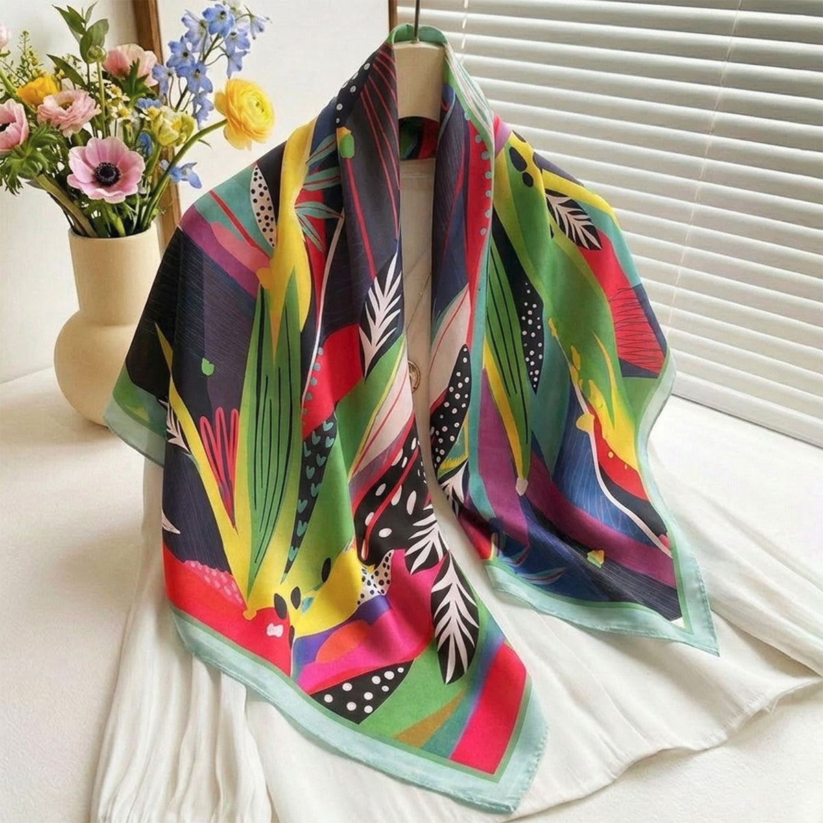 Foulard carré toucher soie Palette Tropicale 70 x 70 cm