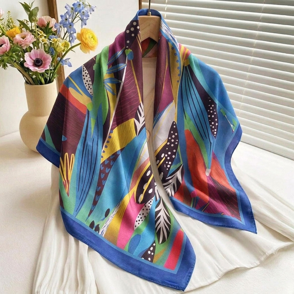 Foulard carré toucher soie Canopée Colorée 70 x 70 cm