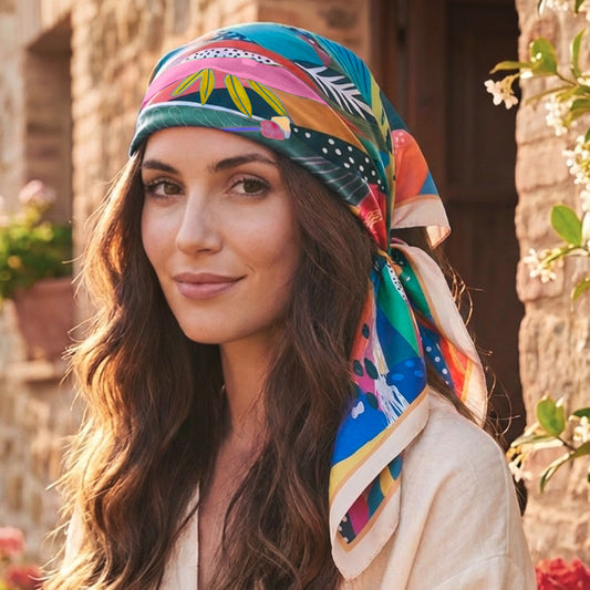 Foulard carré toucher soie Harmonie Vive 70 x 70 cm