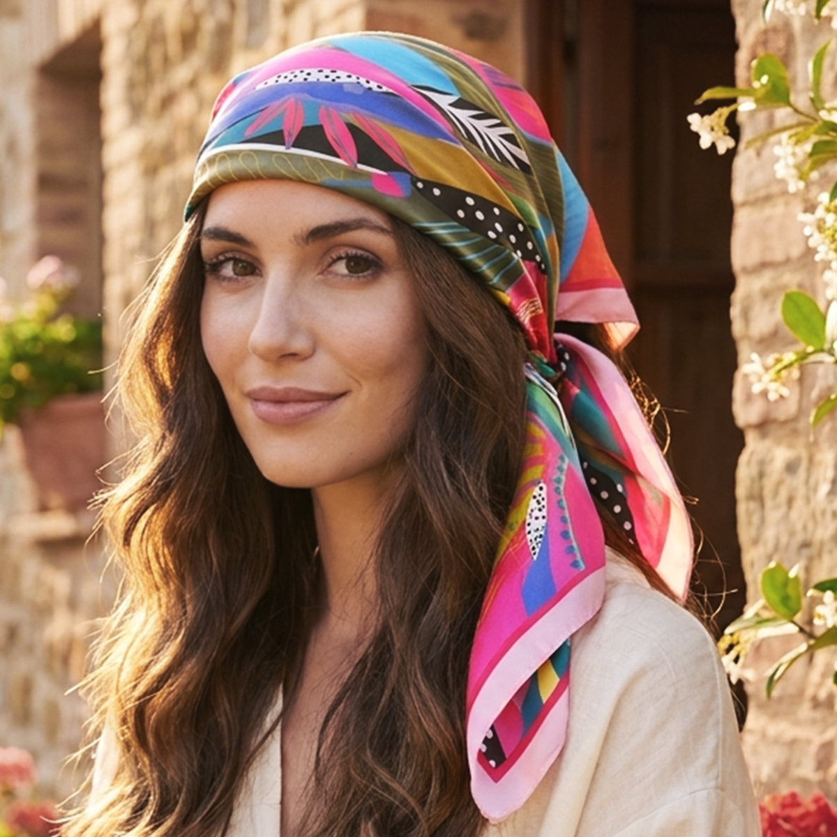 Foulard carré toucher soie Éclat du Jour 70 x 70 cm