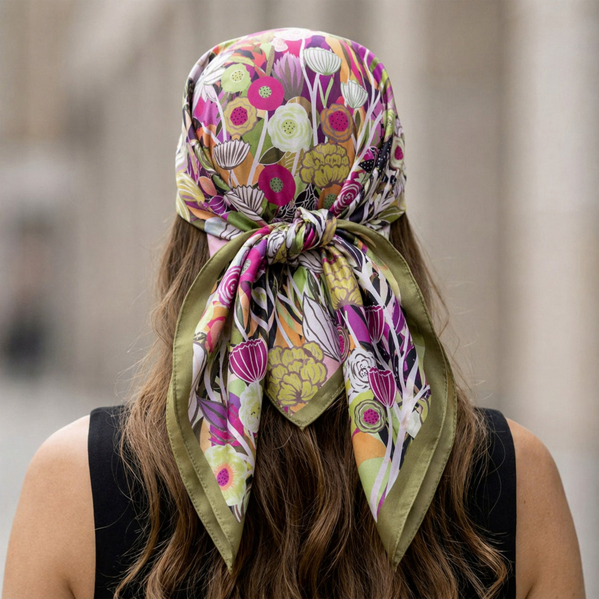Foulard carré toucher soie Bouquet Sauvage 70 x 70 cm