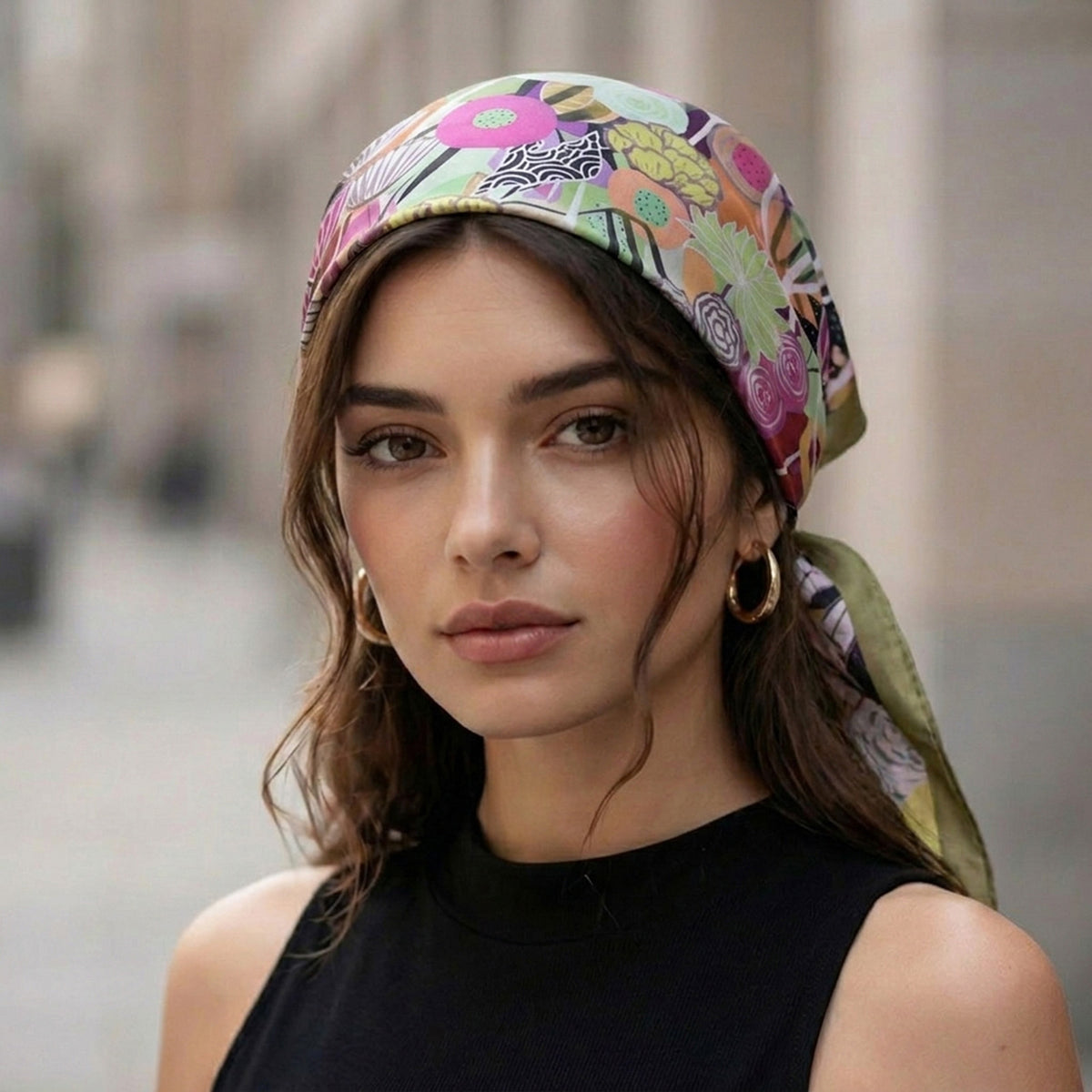 Foulard carré toucher soie Bouquet Sauvage 70 x 70 cm