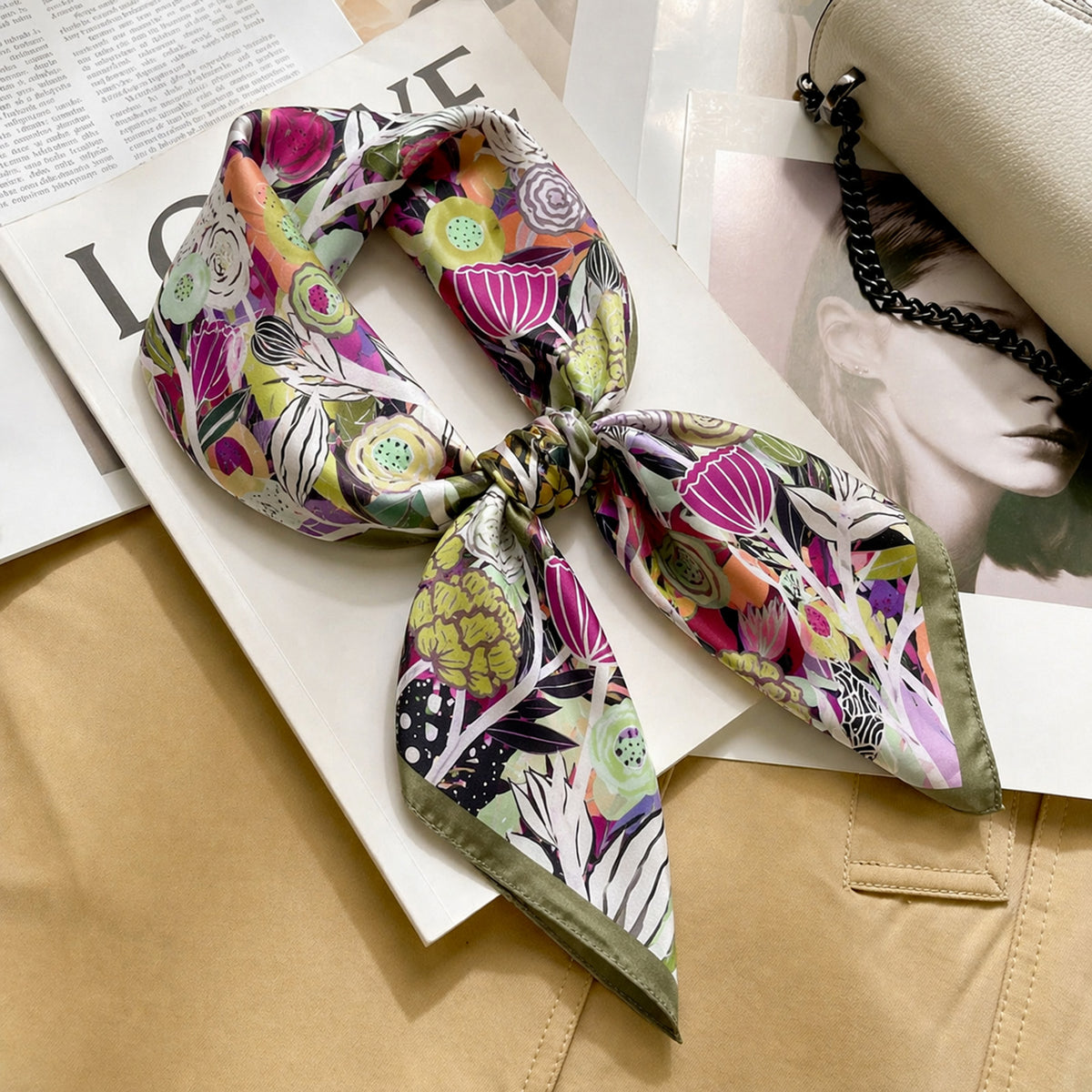 Foulard carré toucher soie Bouquet Sauvage 70 x 70 cm