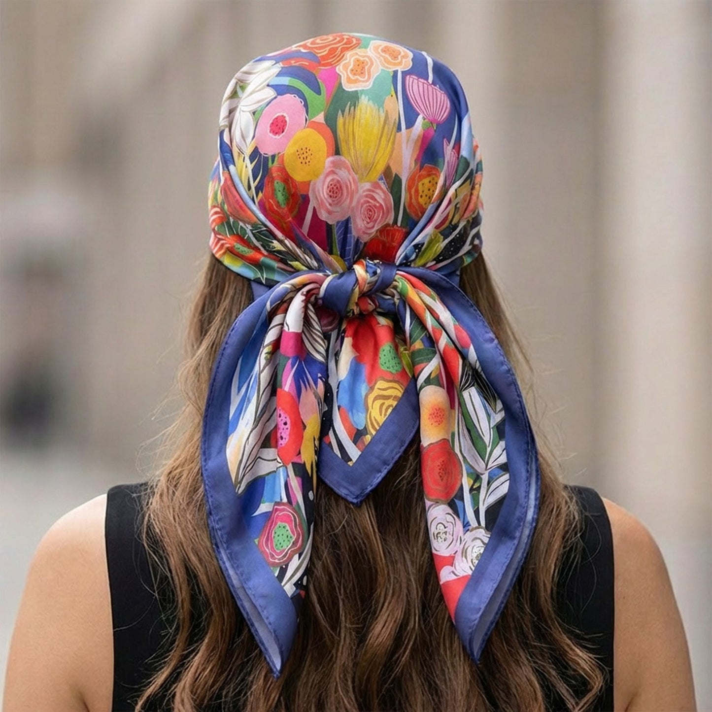 Foulard carré toucher soie Jardin Chromatique 70x70cm