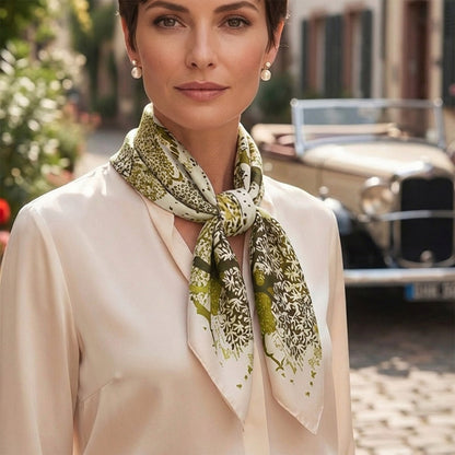 Foulard carré toucher soie Jardin Frais 70x70cm