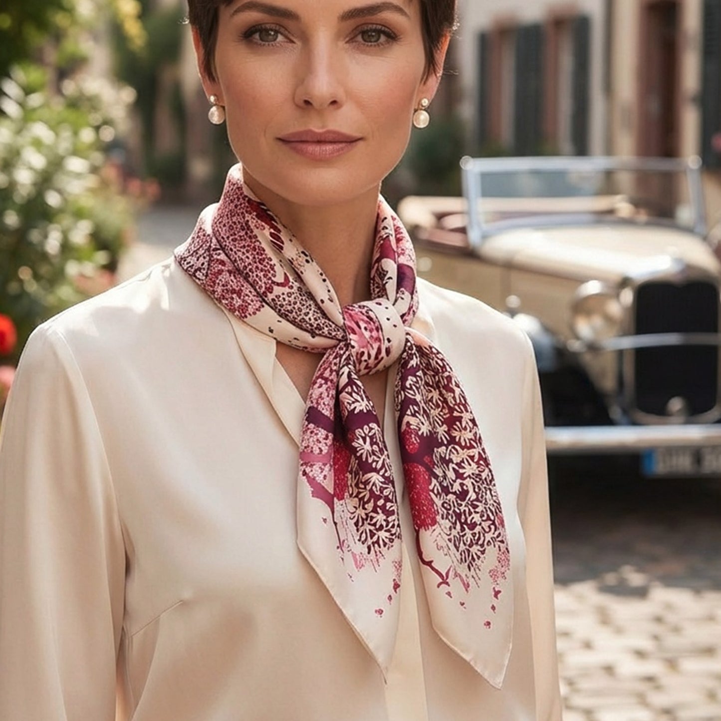 Foulard carré toucher soie Éclats Encrés 70x70cm
