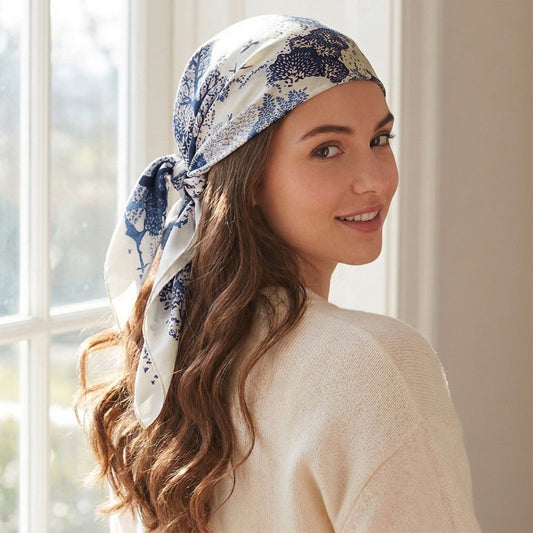 Foulard carré toucher soie Nuances Indigo 70x70cm