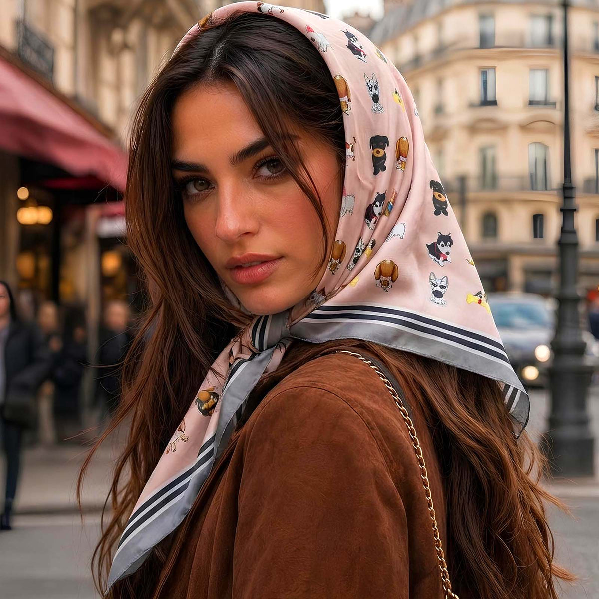 Foulard carré toucher soie Portraits Canins 70x70cm