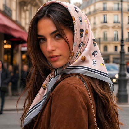 Foulard carré toucher soie Portraits Canins 70x70cm