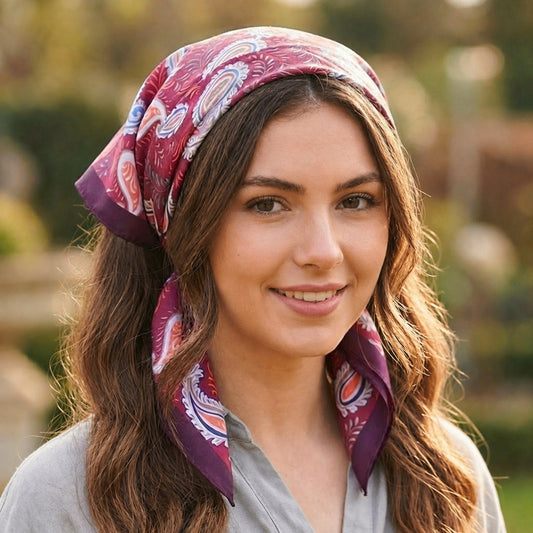 Foulard carré toucher soie Éclats Carmin 70x70cm
