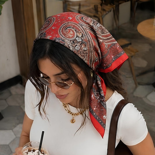 Foulard carré toucher soie Crimson Baroque 70x70cm