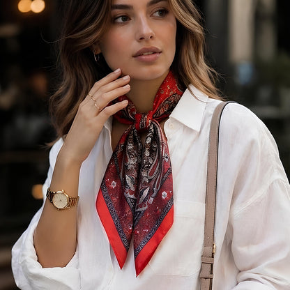 Foulard carré toucher soie Crimson Baroque 70x70cm