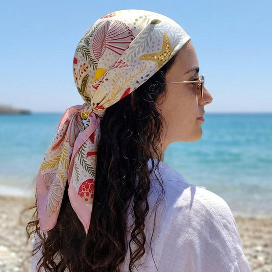 Foulard carré toucher soie Positano Blush 70x70cm