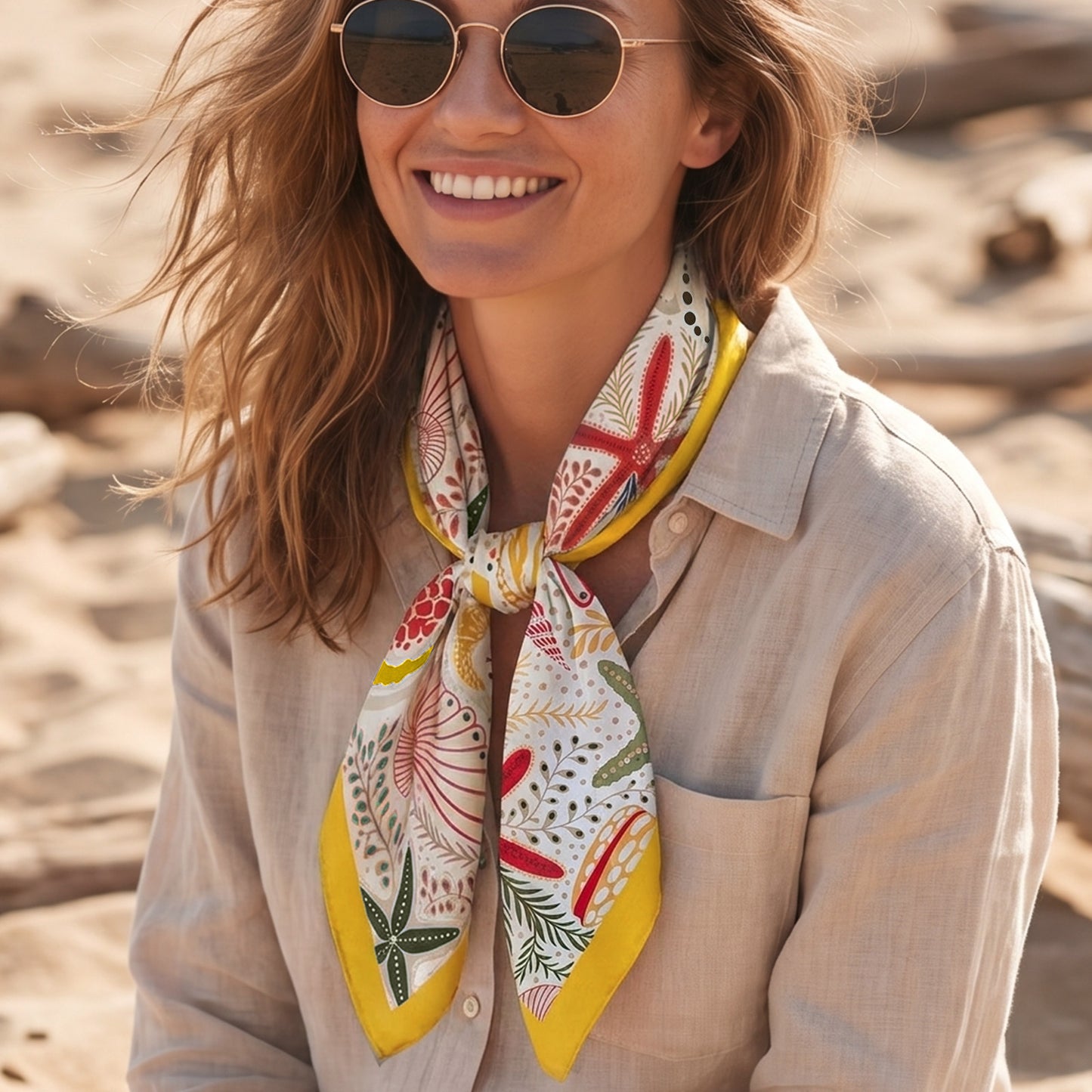 Foulard carré toucher soie Costa Dorada 70x70cm