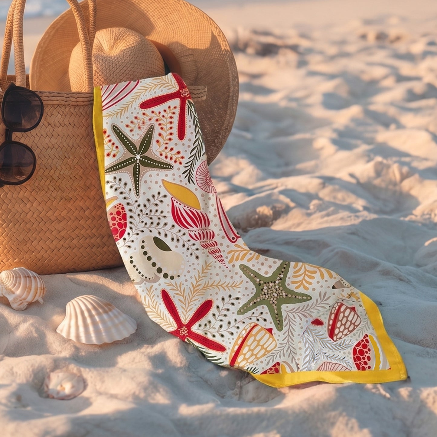 Foulard carré toucher soie Costa Dorada 70x70cm