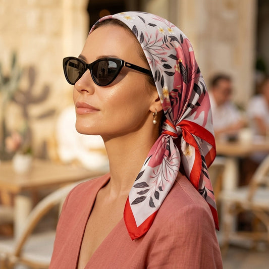 Foulard carré toucher soie Bloom Rosso 70x70cm
