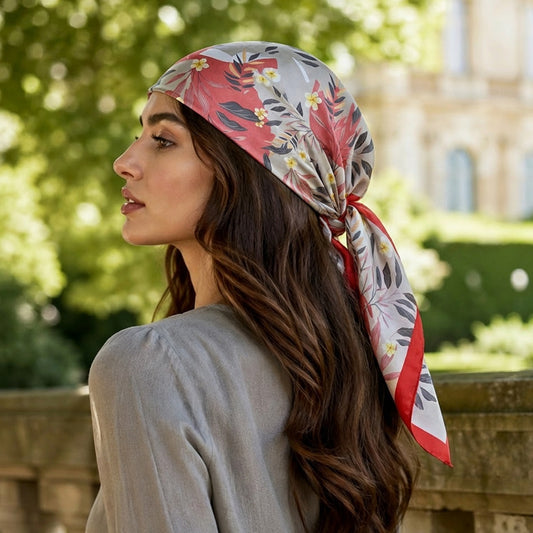 Foulard carré toucher soie Bloom Rosso 70x70cm
