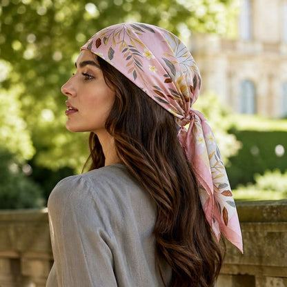 Foulard carré toucher soie Rosy Harmony 70x70cm