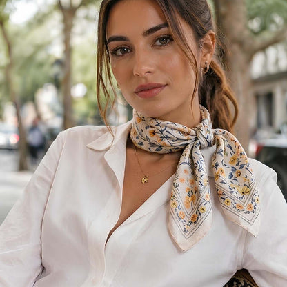 Foulard carré toucher soie Meadow Bloom 70x70cm