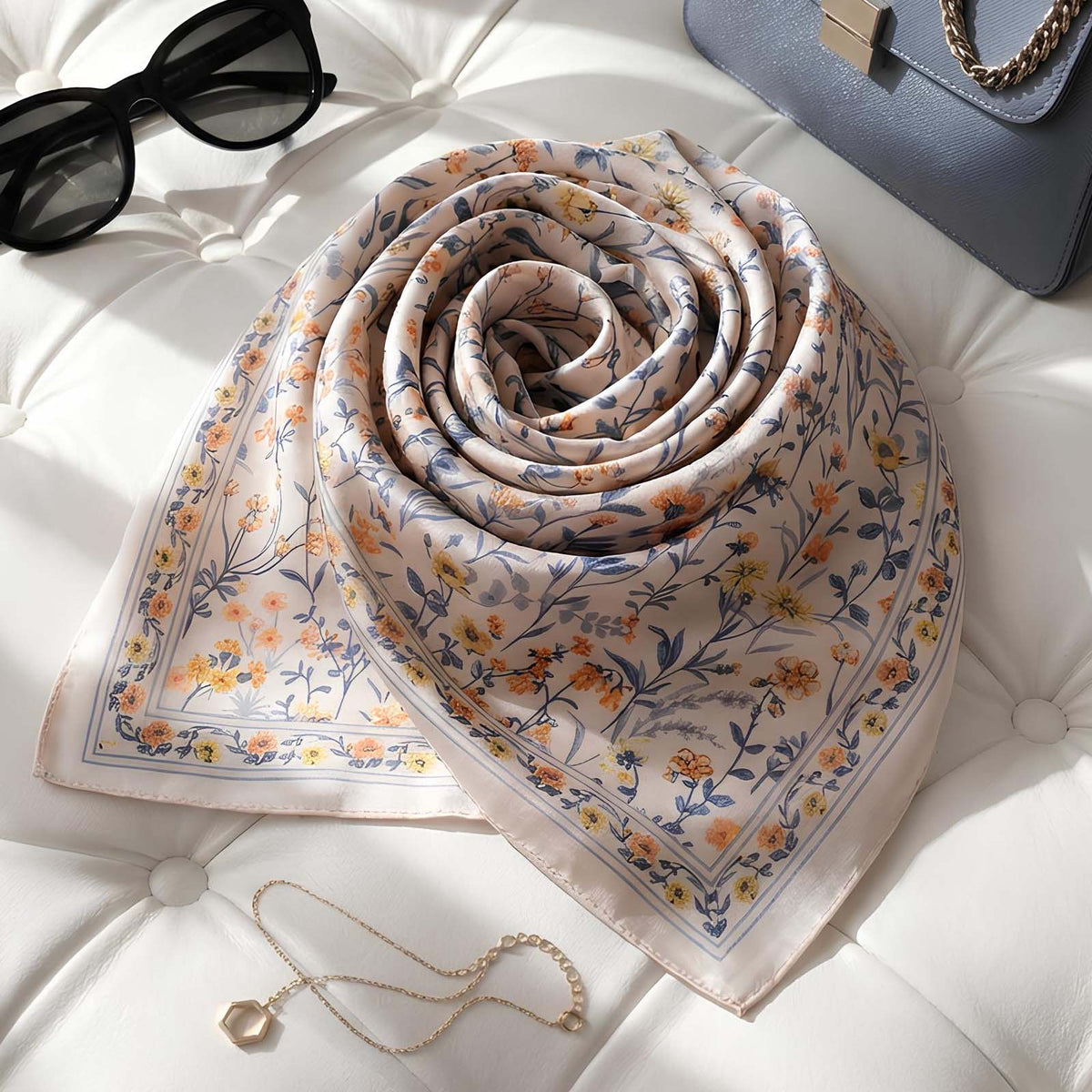 Foulard carré toucher soie Meadow Bloom 70x70cm