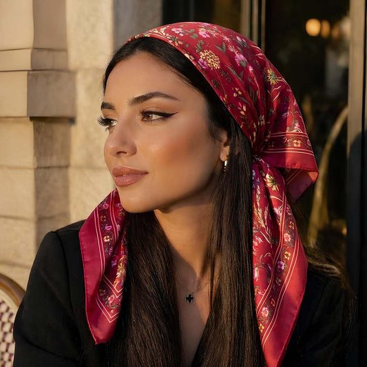 Foulard carré toucher soie Bloom Passion 70x70cm