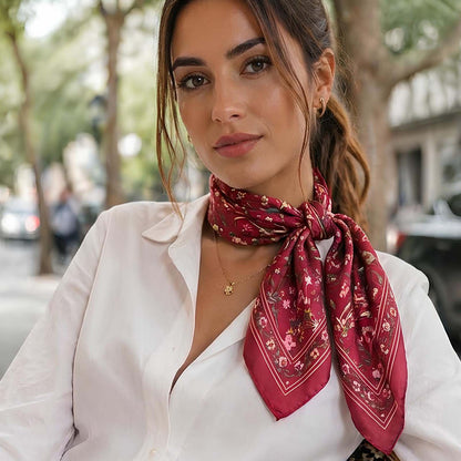 Foulard carré toucher soie Bloom Passion 70x70cm