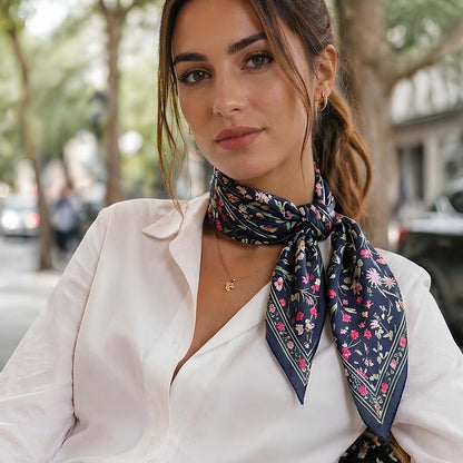 Foulard carré toucher soie Floral Nightfall 70x70cm