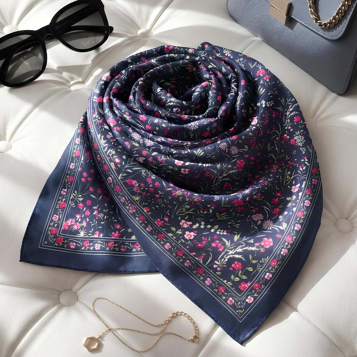 Foulard carré toucher soie Floral Nightfall 70x70cm
