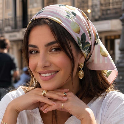 Foulard carré toucher soie Rosy Citrus 70x70cm