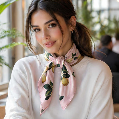 Foulard carré toucher soie Rosy Citrus 70x70cm