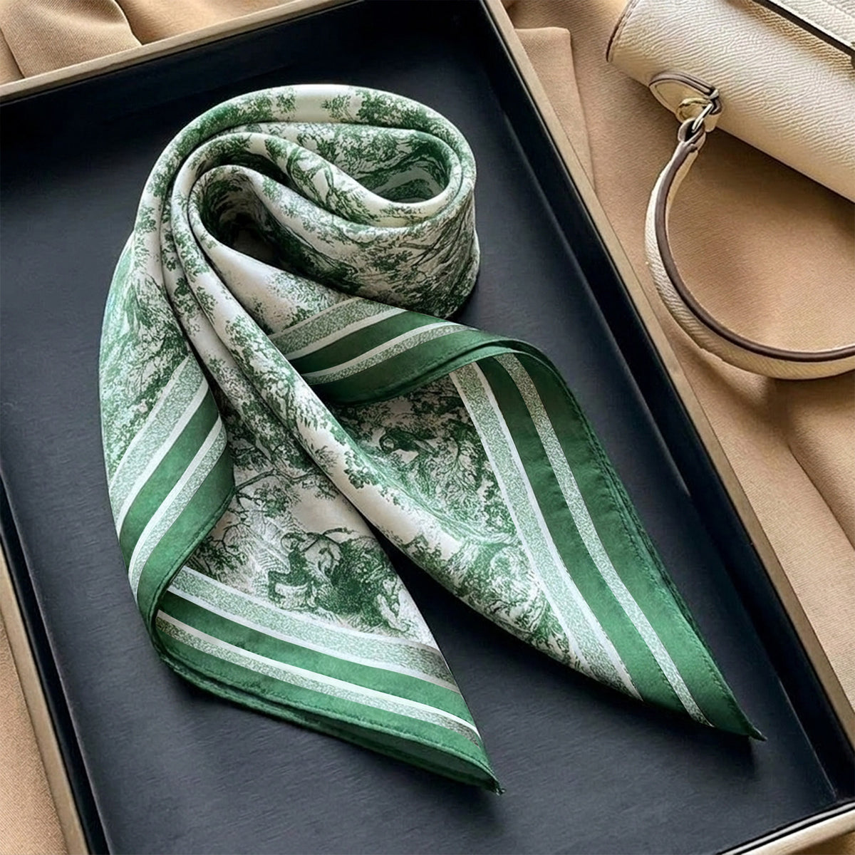 Foulard carré toucher soie Toile Émeraude 70x70cm