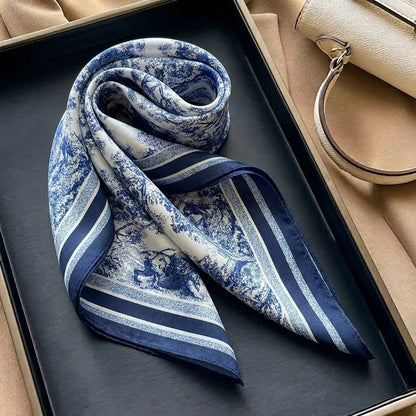 Foulard carré toucher soie Toile Intemporelle Nuit 70x70cm