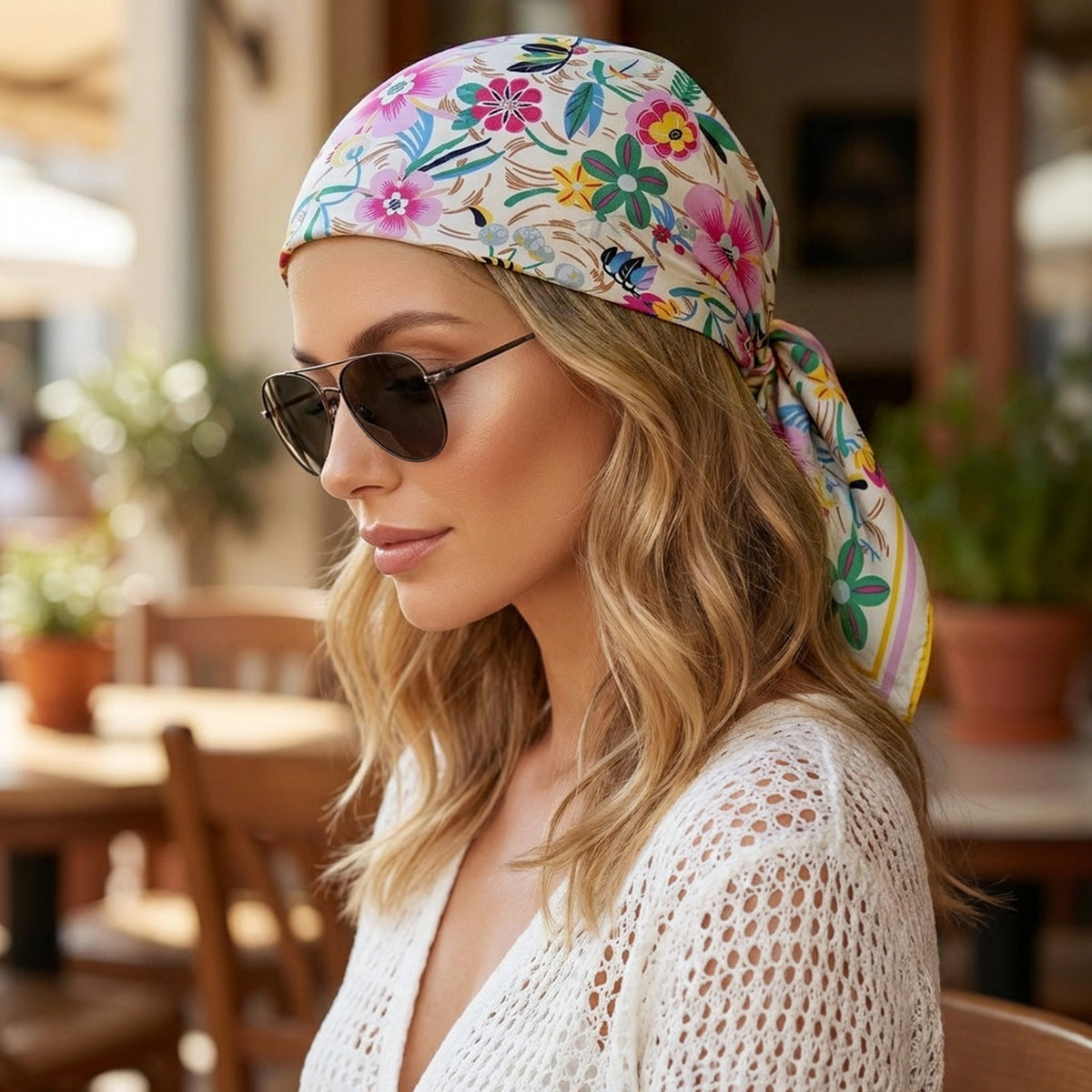 Foulard carré toucher soie Floral Fiesta 70x70cm