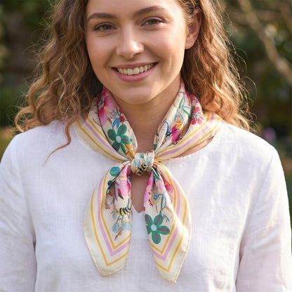 Foulard carré toucher soie Floral Fiesta 70x70cm