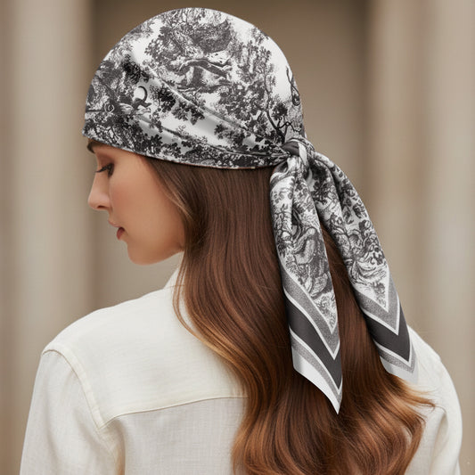 Foulard carré toucher soie Black Baroque Edition - 70 x 70 cm