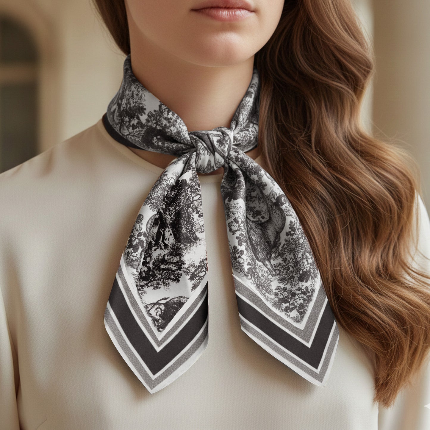 Foulard carré toucher soie Black Baroque Edition - 70 x 70 cm
