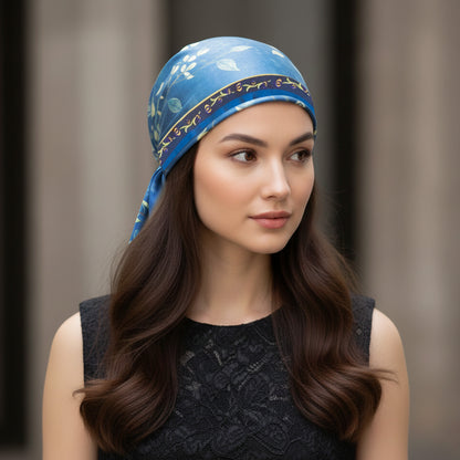 Foulard carré floral effet soie Bleu Couture - 70 x 70 cm