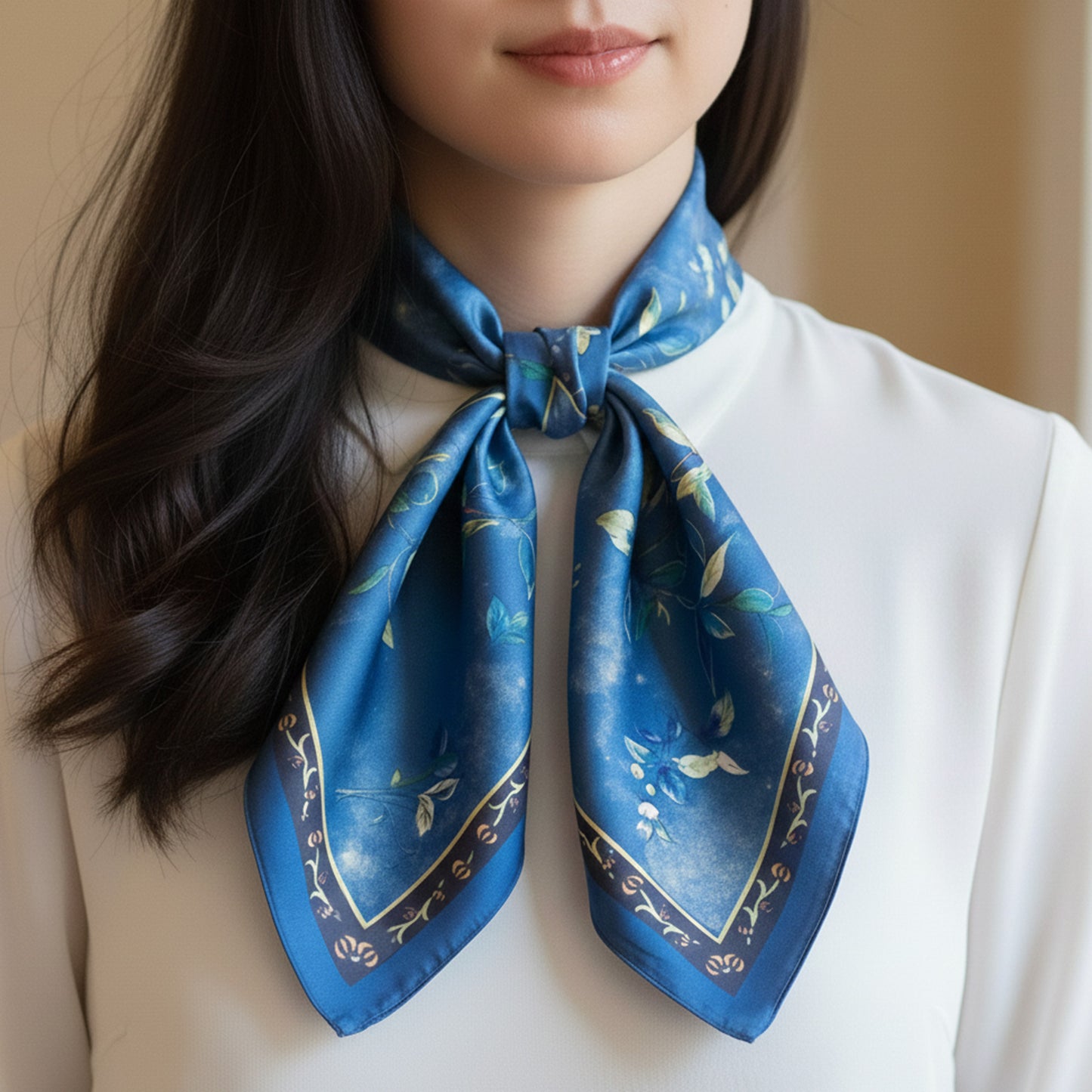 Foulard carré floral effet soie Bleu Couture - 70 x 70 cm