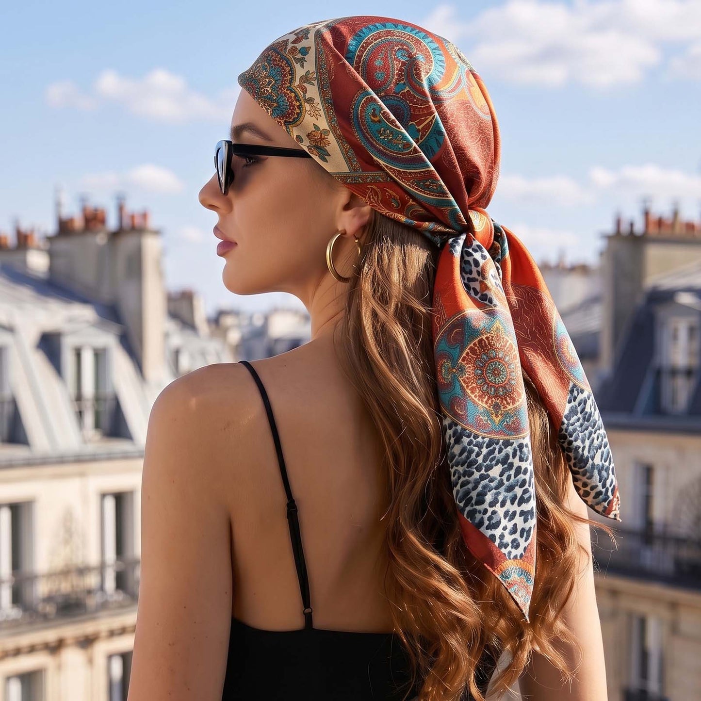 Foulard carré floral effet soie Jardin d'Orient 90 x 90 cm