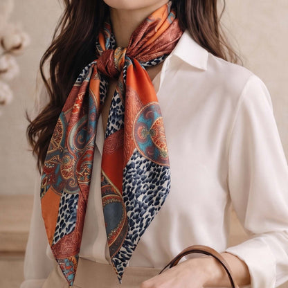 Foulard carré floral effet soie Jardin d'Orient 90 x 90 cm