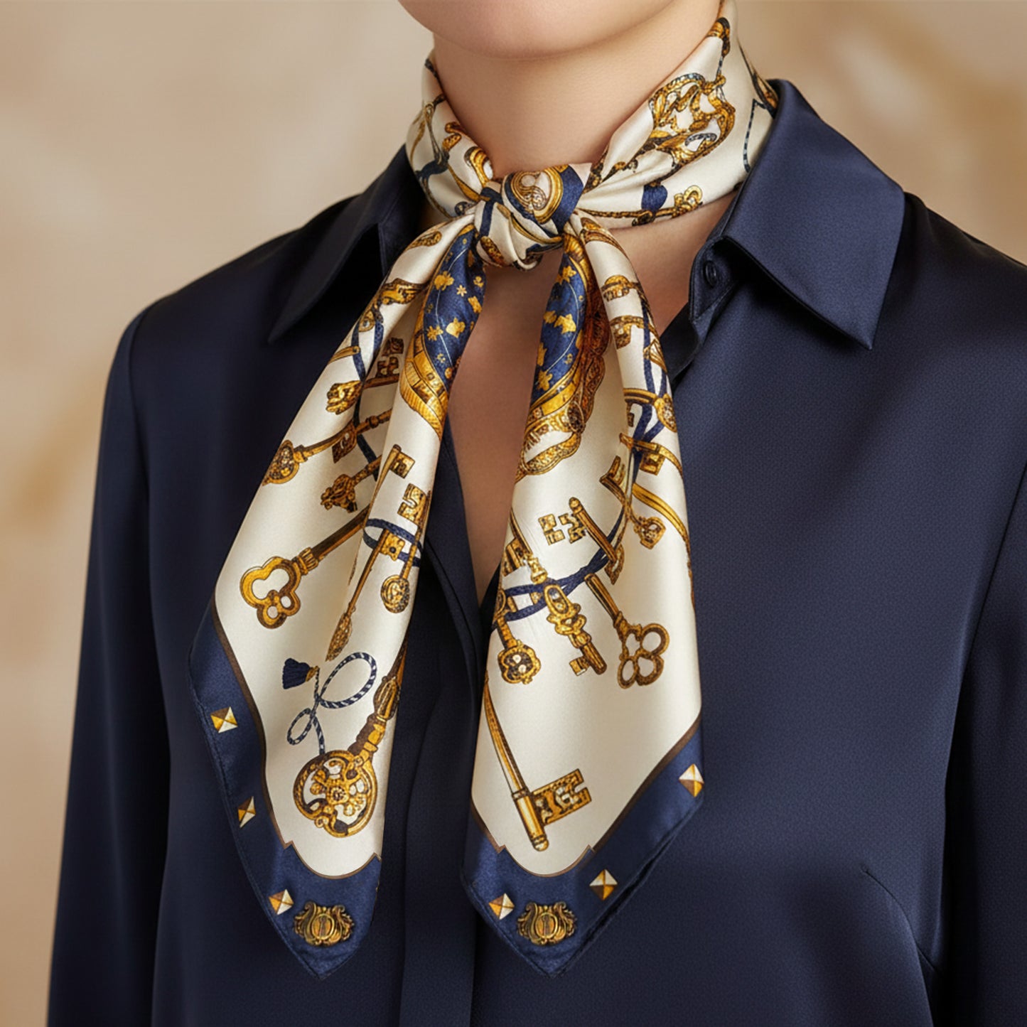 Foulard carré toucher soie Royal Keys - 70 x 70 cm