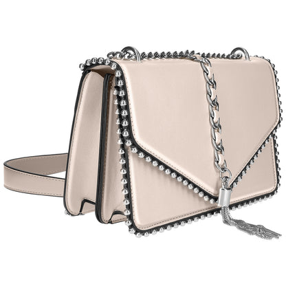 Sac à Main Clouté à Anse en Chaîne Métallique Le Petit Flâneur Beige