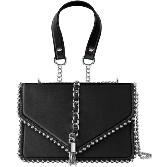 Sac à Main Clouté à Anse en Chaîne Métallique Le Petit Flâneur Noir