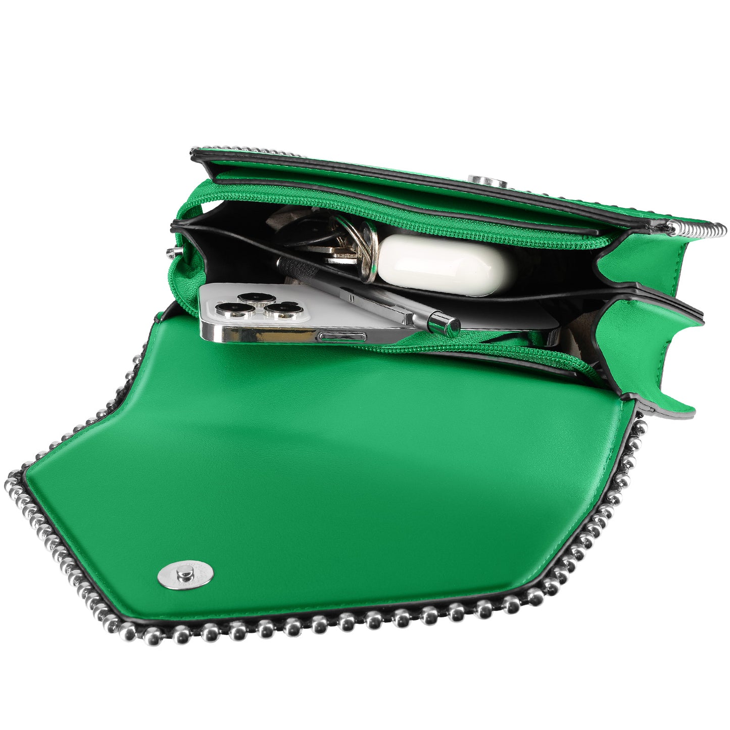 Sac à Main Clouté à Anse en Chaîne Métallique Le Petit Flâneur Vert