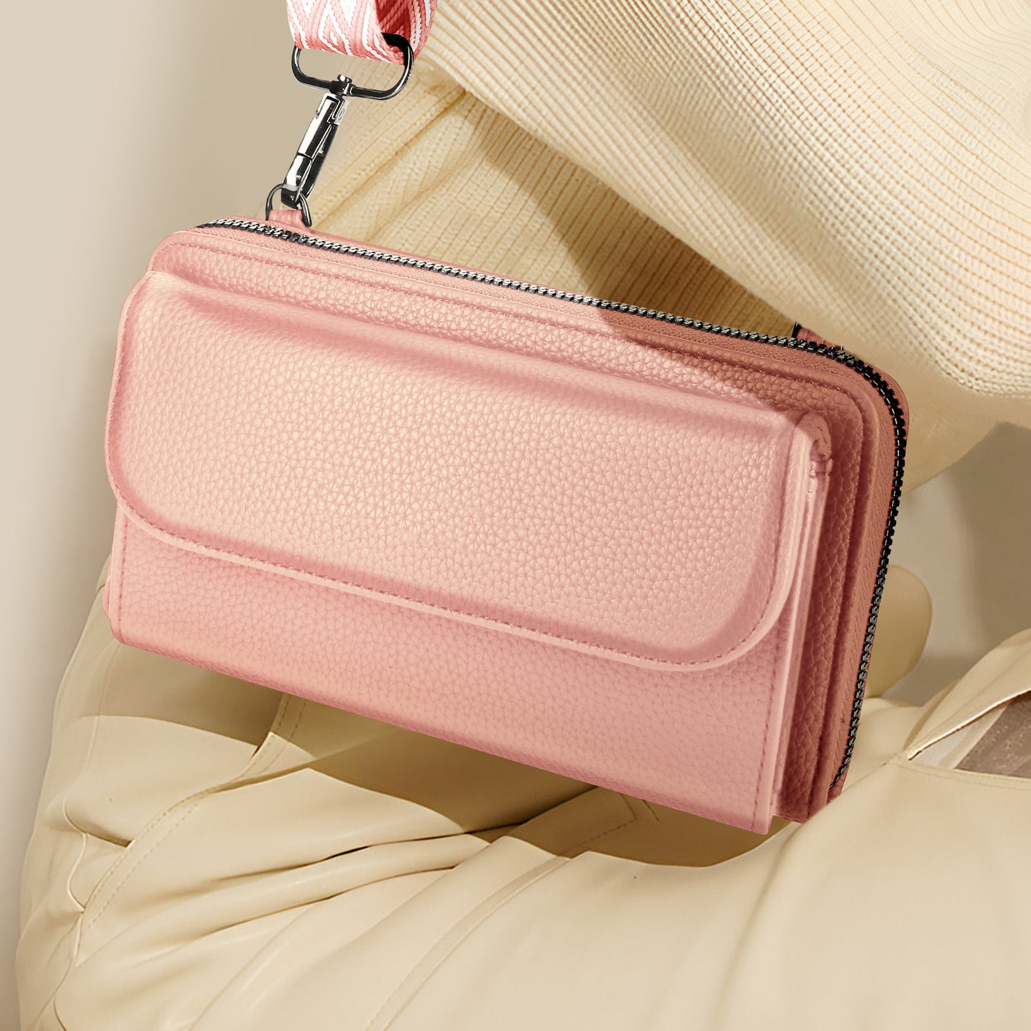 Sac Portefeuille Bandoulière en Cuir Alizée Rose