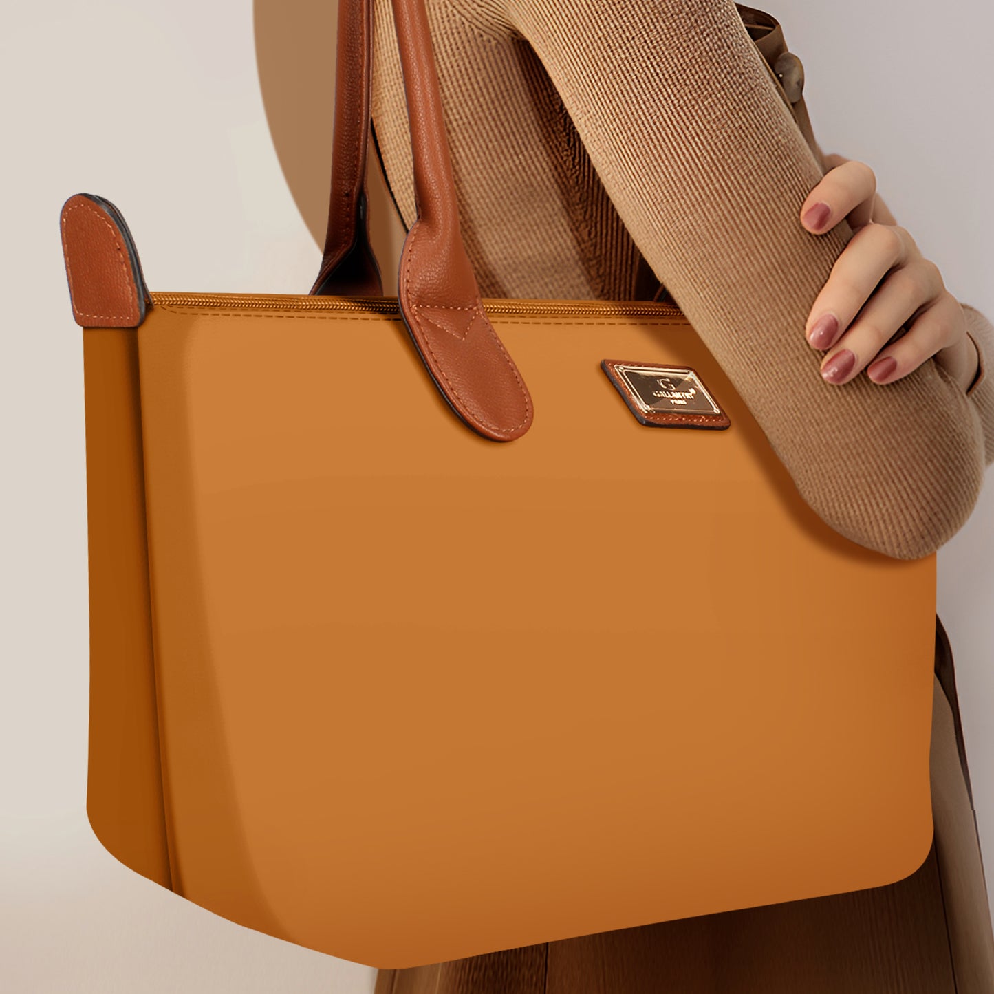 Sac à Main Shopper Medium en Tissu Lisse Flanéria Doré