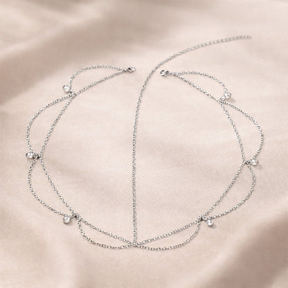 Collier de Tête Bohème Raffiné avec Chaînes Fines et Perles Raffinées Argenté